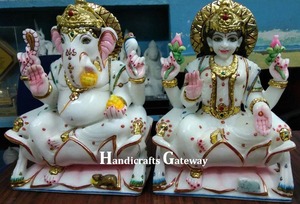 Pure White Marble Laxmi Ganesh <b>Statue</b> - Product Image 6