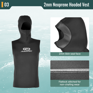 Chaleco con Capucha de Neopreno Aropec de 2mm con Orificios de Ventilación, Sellado de Piel Lisa, Costuras Planas, Parte Superior de Traje de Buceo Térmico OEM/ODM - Product Image 4