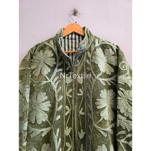 Green <b>Velvet</b> Embroidered <b>Jacket</b> Coat Hand Stitch Cotton <b>Jacket</b> Boho Statement <b>Jacket</b> - Product Image 5