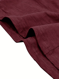 Men's Long Sleeve Henley T-Shirt Solid Maroon Knitted Slim Fit Casual Regular Length Button-Up made in Bangladesh - Product Image 4