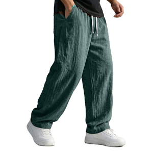 Pantalon Harem en Lin pour Homme, Taille Élastique avec Cordon de Serrage, Coupe Ample Décontractée, Poches Latérales, Respirant et Léger, Idéal pour l'Été - Product Image 1