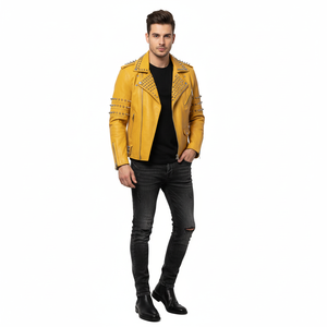 Chaqueta de cuero para hombre con tachuelas, estilo motero, a la moda, con relleno de poliéster, a prueba de viento, para montar en moto. - Product Image 3
