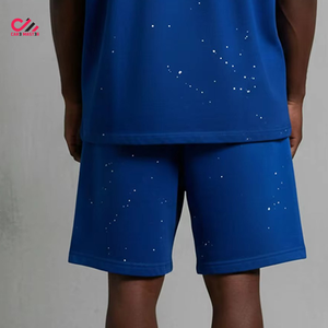 Ensemble T-shirt et short pour homme, imprimé à pois bleus, décontracté, été, coton, coupe ample, respirant, tricoté - Product Image 4