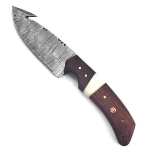 Nordic Forge Damascus Steel Gut Hook Skinner <b>Knife</b> Rosewood <b>Bone</b> <b>Handle</b> Full Tang Hunting & Camping <b>Knife</b> Scout Carry Sheath - Product Image 4