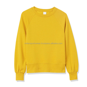 Pull à col rond jaune pour femme, manches lanternes, tricot décontracté 100% coton, couleur unie, à porter toute l'année - Product Image 4