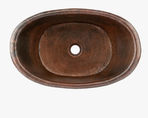 Lavabo Ovalado de Cobre Hecho a Mano con Acabado Martillado Antiguo y Borde Tipo Slipper para Encimera de Baño, Venta al por Mayor - Product Image 5