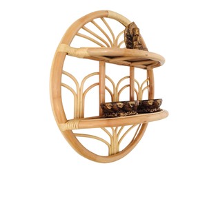 Aesthetic Round Rattan <b>wall</b>-<b>mounted</b> <b>shelf</b> Circle Bamboo 2-Tier Floating Rack Home Zen Spiritual Candle Buddha Storage <b>Wall</b> <b>Shelf</b> - Product Image 2