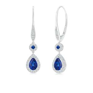 Pendientes Colgantes de Zafiro Azul en Forma de Pera y Halo Redondo con Diamantes Reales en Oro Blanco de 14 Quilates, Joyería de Compromiso para Mujer - Product Image 1