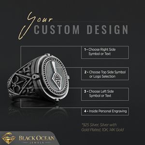 แหวนเมสัน BOJ รุ่น 032 แบบกำหนดเองได้ สำหรับทั้งชายและหญิง แหวนตราประทับฟรีเมสันส่วนบุคคล แหวนตราประทับมาสเตอร์เมสันเท็กซัส สไตล์ฮิปฮอป สีเงิน ราคาประหยัด - Product Image 3