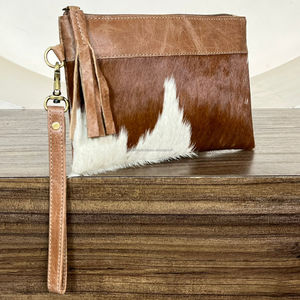 Luxury 100% Handmade Hair On Cowhide Leather Clutch Bags Real Genuine Leather Wallet with ATM Holder <b>Pouch</b> for Women's Daily Use - Product Image 4