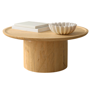 Mesa de Centro Moderna para Sala de Estar, Estilo Orgánico, Redonda, de Madera de Mango Sólida, Acabado Natural, Duradera, Fácil de Limpiar - Product Image 2
