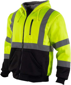 Hi Vis Safety Fleece Zip Hoodie for <b>Men</b> <b>Reflective</b> Sweatshirts <b>Jackets</b> Detachable Hood Cycling Safety <b>Jacket</b> With OEM Service - Product Image 1