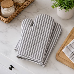Premium Striped Oven Mitts | Heat Resistant Kitchen Gloves | Cotton Cooking & <b>Baking</b> Hand Protector Stylish Kitchen <b>Accessories</b> - Product Image 3