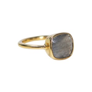 Natural Labradorite 10 MM Cushion Shape Gold Plated <b>Ring</b> - Gemstone <b>Ring</b> for Women - Stackable <b>Rings</b> - Product Image 1