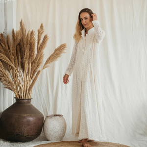 Vestido Maxi Boho Blanco, Vestido Orgánico de Encaje Blanco Victoriano, Conjunto de Cárdigan Largo en Capas, Vestido Largo, Regalo para Ella - Product Image 1