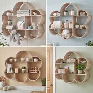 Estante de Pared de Mimbre en Forma de Nube, Estante Flotante de Fibra Natural Tejida, Decoración de Pared Boho Sostenible, Organizador para Sala de Estar y Baño - Product Image 5