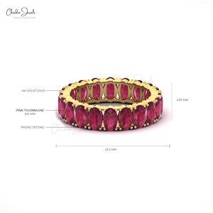 Wholesale 14k Solid Yellow Gold <b>Ring</b> Natural 5X3 Oval Shape Pink Tourmaline Full Eternity Gemstone <b>Ring</b> Top Wholesale Suppliers - Product Image 5