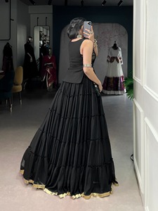 Robe de mariée traditionnelle indienne pakistanaise pour femmes, Lehenga Choli rouge, longueur au sol, polyester, coupe ample, extensible, vêtements ethniques - Product Image 6