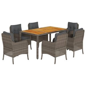 Ensemble de salle à manger de jardin en rotin gris 6 places avec housses amovibles, mobilier d'extérieur, plateau en teck, design contemporain - Product Image 2