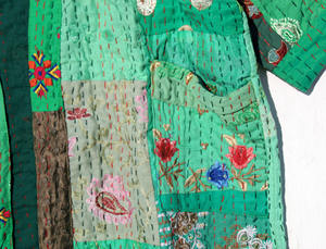 Bata Kimono de Algodón Bordado Kantha para Mujer, Tallas Grandes, Estilo Patchwork, para Verano, Otoño, Playa, Invierno y Primavera - Product Image 3