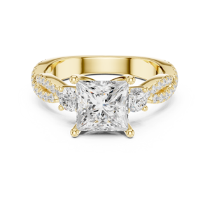 Anillo de Oro Sólido de 14K con Diamante Cultivado en Laboratorio de Corte Princesa de 2 Quilates y Diseño en Espiral para Compromiso, Boda o Aniversario - Product Image 1
