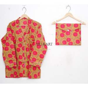 Conjunto de Pijama de 3 Piezas de Algodón Estampado a Mano, Suave y Cómodo, para Mujer, Transpirable, de Secado Rápido, Ligero, Ropa de Dormir Perfecta - Product Image 3