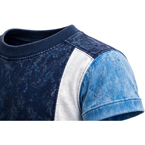 Men's Oversized Raglan Sleeve T-Shirt-Dark Blue for Sky Blue & <b>White</b> Tri-Color Block Mineral Wash Tee - Product Image 6