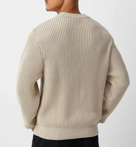 Suéter de Cuello Redondo para Hombre, de Lujo, 100% Algodón Orgánico, Tejido Grueso, Estilo Casual de Negocios, Color Avena - Product Image 2