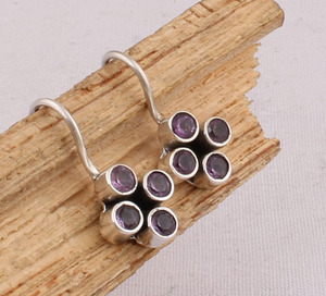 Boucles d'oreilles pendantes en améthyste naturelle, argent sterling 925, style victorien vintage, pierre précieuse violette, bijoux de fête - Product Image 3