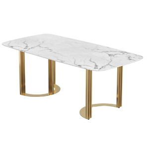 Table à manger rectangulaire moderne avec plateau en marbre et pieds en métal doré, 6 places, meubles pour la maison - Product Image 1