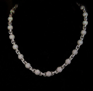 Collar de Plata 925 Chapado en Oro con Moissanita y Cuentas, Cadena Redonda Iced Out, Joyería Hiphop para Fiesta, Regalo o Uso Diario - Product Image 2