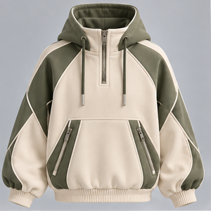 <b>Men's</b> Solid <b>Half</b> <b>Zip</b> Hoodie Drawstring Sleeve Casual Pullover <b>Sweatshirt</b> with Pocket OEM Service Eco-Friendly Breathable - Product Image 1