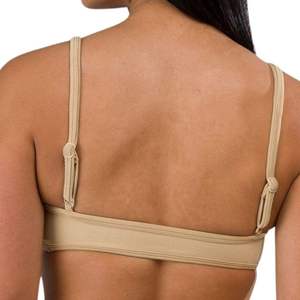 Sujetador deportivo beige con logo personalizado para mujer, top corto con cuello en V y tirantes finos, conjunto de gimnasio para fitness, ropa deportiva al por mayor - Product Image 2