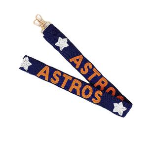 Correa de Bolso Deportiva de Algodón con Cuentas de Cristal Astros, Hecha a Mano, Elegante, Personalizable para el Día del Partido - Product Image 1
