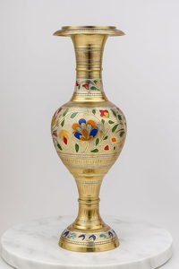 Vase à fleurs en laiton de qualité supérieure, artisanal, Meenakari, pièce décorative traditionnelle pour l'arrangement floral et la décoration intérieure - Product Image 3