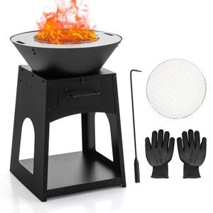Braciere da Esterno con Porta Legna, Griglia, Contenitore per Cenere, Schermo Antifiamma e Vetro Termico - Product Image 4