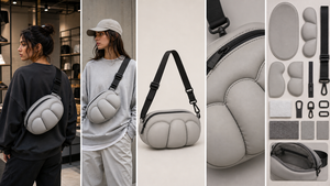 Bolso Bandolera Minimalista para Mujer, Gris, Microfibra, Cuero Sintético, Correa Única, Cierre de Cremallera, Estilo Normcore, Uso Diario - Product Image 1