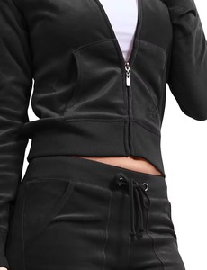 2026 Ultimate Luxury Solid Velvet Winter <b>Tracksuit</b> Women Casual Embroidered Pattern Zip-Up Hoodie Sweatpants 2-Piece Set - Product Image 4
