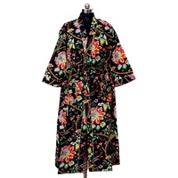Robe de chambre longue confortable à col en V, imprimé floral numérique fait main, kimono pour femme à manches longues, tenue de nuit estivale