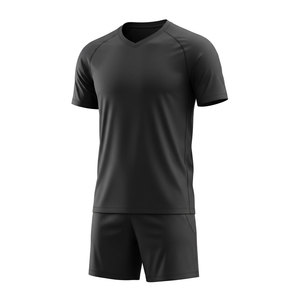 Conjunto de camiseta y pantalones cortos de fútbol para hombre, de poliéster negro, cuello en V, transpirable, uniforme para adulto, detección de agujas - Product Image 1