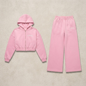 Ensemble Athleisure de Luxe Élégant et Oversize : Veste Zippée Courte et Pantalon de Survêtement Ample en Coton Premium Personnalisé – Tenue Décontractée et Sportive - Product Image 4