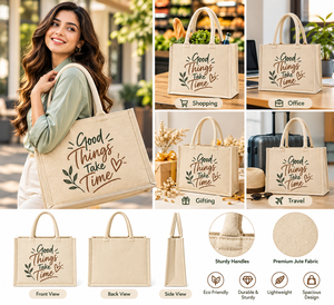 Sac fourre-tout réutilisable en jute AMANI avec poignées en corde et impression de lettres - Pour la plage et l'usage quotidien - Product Image 6