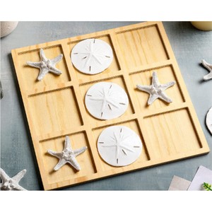 Jeu de Tic-Tac-Toe en Bois Thème Nautique Plage Océan avec Étoile de Mer et Dollar de Sable, Décoration de Table Basse Coastale - Product Image 4