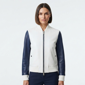 <b>Leather</b> Bomber Jacket for Ladies Women's <b>Leather</b> Bomber Jacket with Zipper Female <b>Leather</b> Bomber Jackets With Side Pockets - Product Image 1