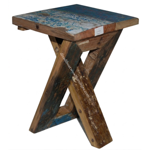 Sustainable Reclaimed Boat Wood Square Top <b>Stool</b> <b>Folding</b> Wood Design Eco-Friendly Indoor Outdoor Bali Wood Furniture - Product Image 3