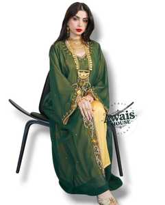 Regular Fit <b>Plus</b> <b>Size</b> Lightweight Georgette Beaded Handmade Flared Hem Floor Length High Neck Long Sleeve <b>Kaftan</b> Wedding Ramadan - Product Image 1