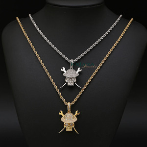 Colgante de Calavera en Plata 925 con Baño de Oro de 18K y Rodio, con Moissanita de Corte Brillante Redondo, Joyería Unisex Estilo Hip Hop - Product Image 4