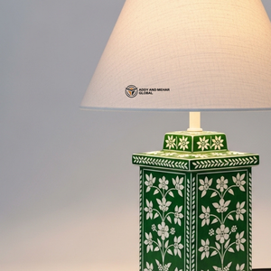 Premium Green Inlay <b>Table</b> <b>Lamp</b> Designer Bedside <b>Lamp</b> with Floral Pattern <b>Base</b> - Product Image 2