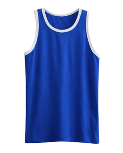Débardeur Homme Personnalisé Bleu et Blanc en Coton, Col Rond, Sans Manches, pour l'Été, la Gym, l'Entraînement, Décontracté, Uni, Fabricant OEM Fournisseur - Product Image 1