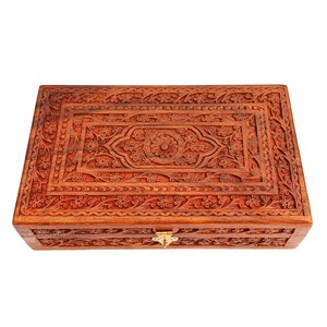 Boîte à perles de prière en bois de teck avec incrustation de nacre or/marron, écologique |   Vente en gros d'Aqudus artisanal d'origine indienne Saleem - Product Image 4